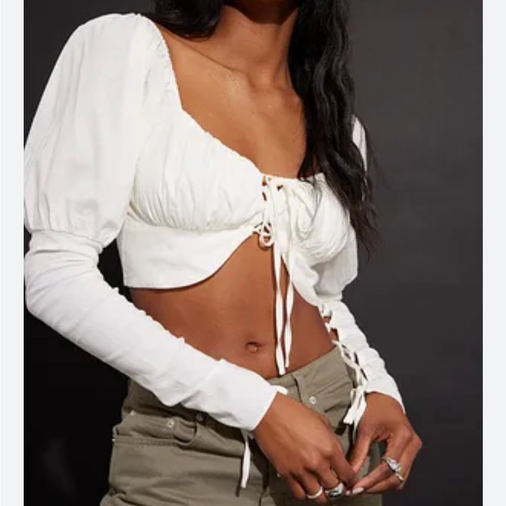 Nakd Linen Blend Lace Up Sleeve Blouse